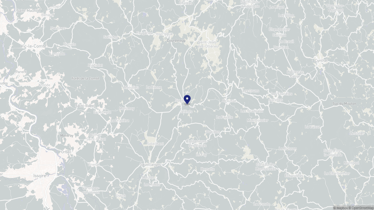 Aperçu cartographique de Sugères, centré sur la commune
