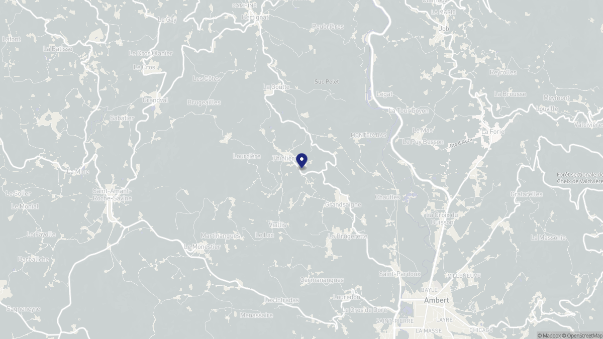 Aperçu cartographique de Thiolières, centré sur la commune