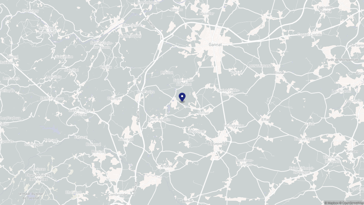 Aperçu cartographique de Vensat, centré sur la commune