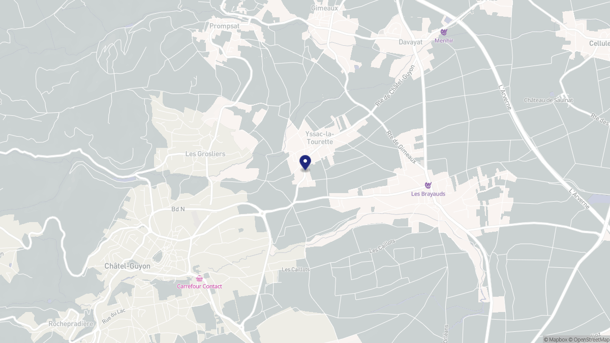 Aperçu cartographique de Yssac-la-Tourette, centré sur la commune