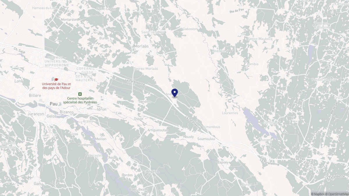 Aperçu cartographique de Andoins, centré sur la commune