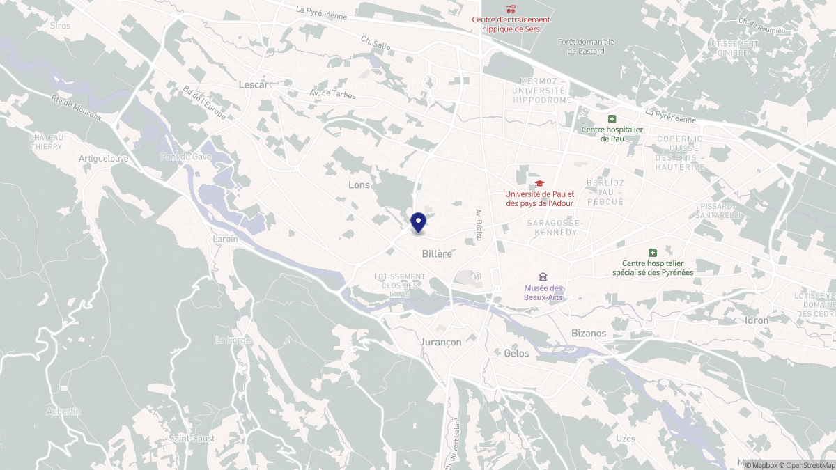 Aperçu cartographique de Billère, centré sur la commune