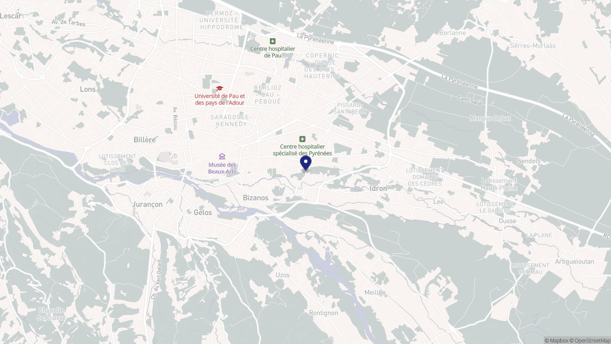 Aperçu cartographique de Bizanos, centré sur la commune