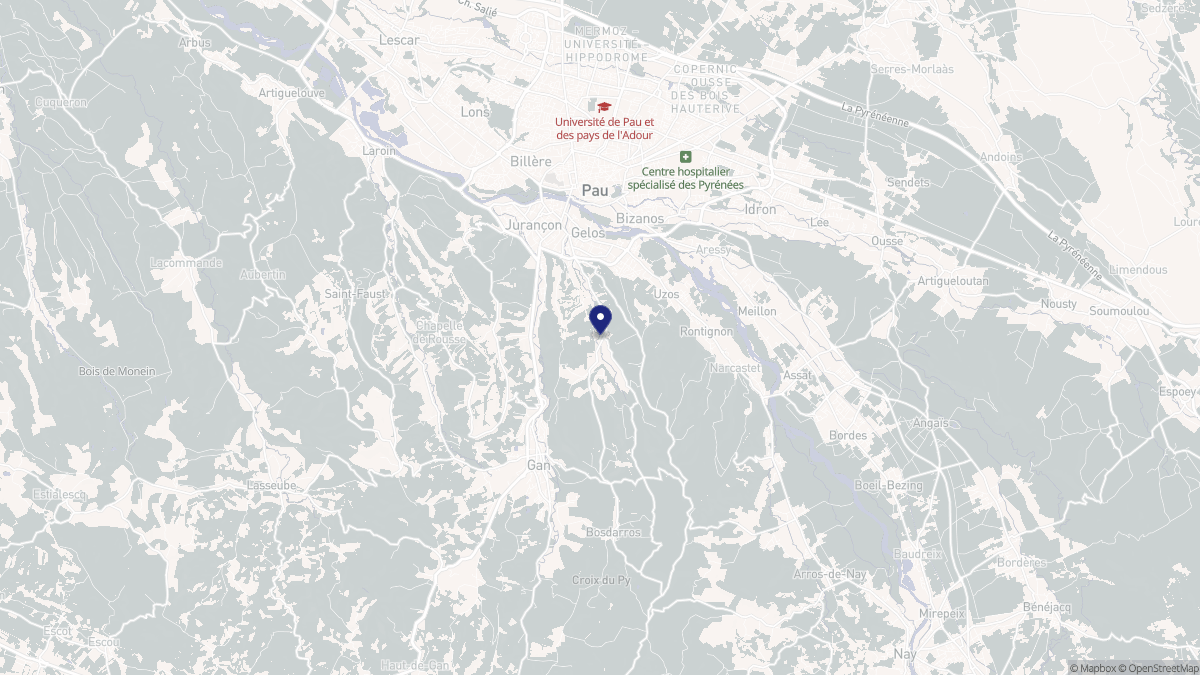 Aperçu cartographique de Gelos, centré sur la commune