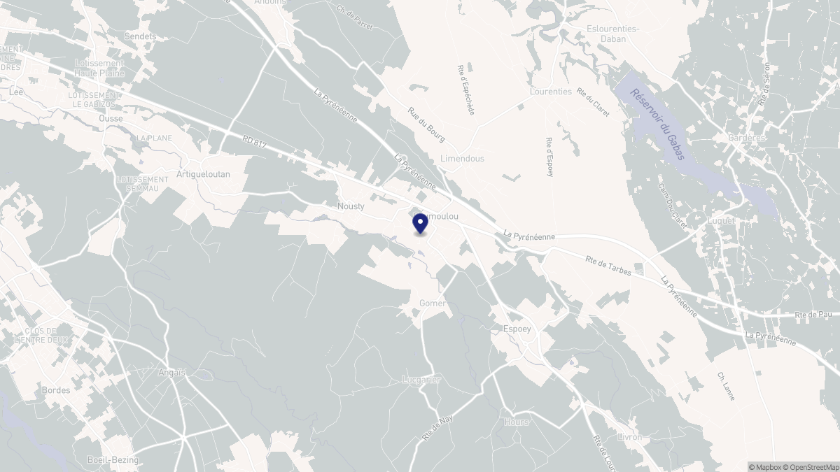 Aperçu cartographique de Soumoulou, centré sur la commune