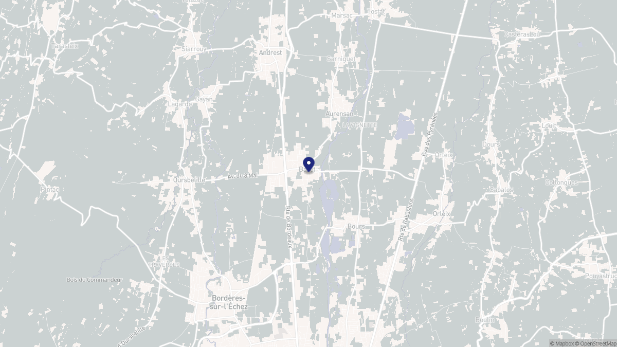 Aperçu cartographique de Bazet, centré sur la commune