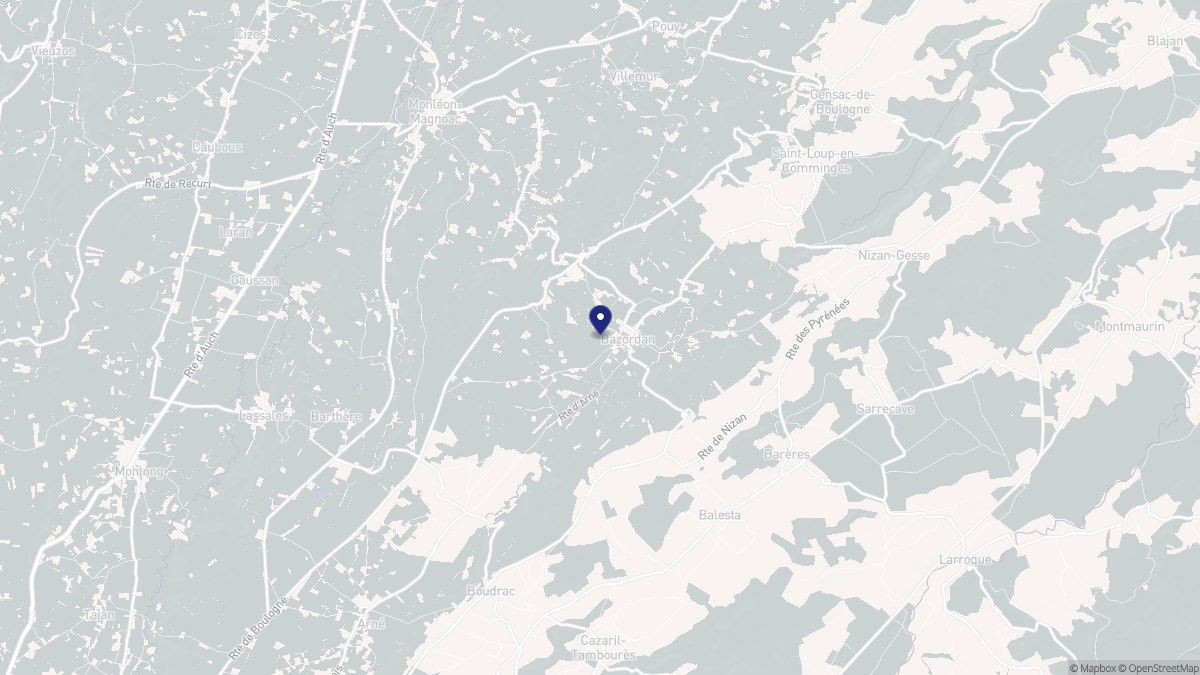 Aperçu cartographique de Bazordan, centré sur la commune
