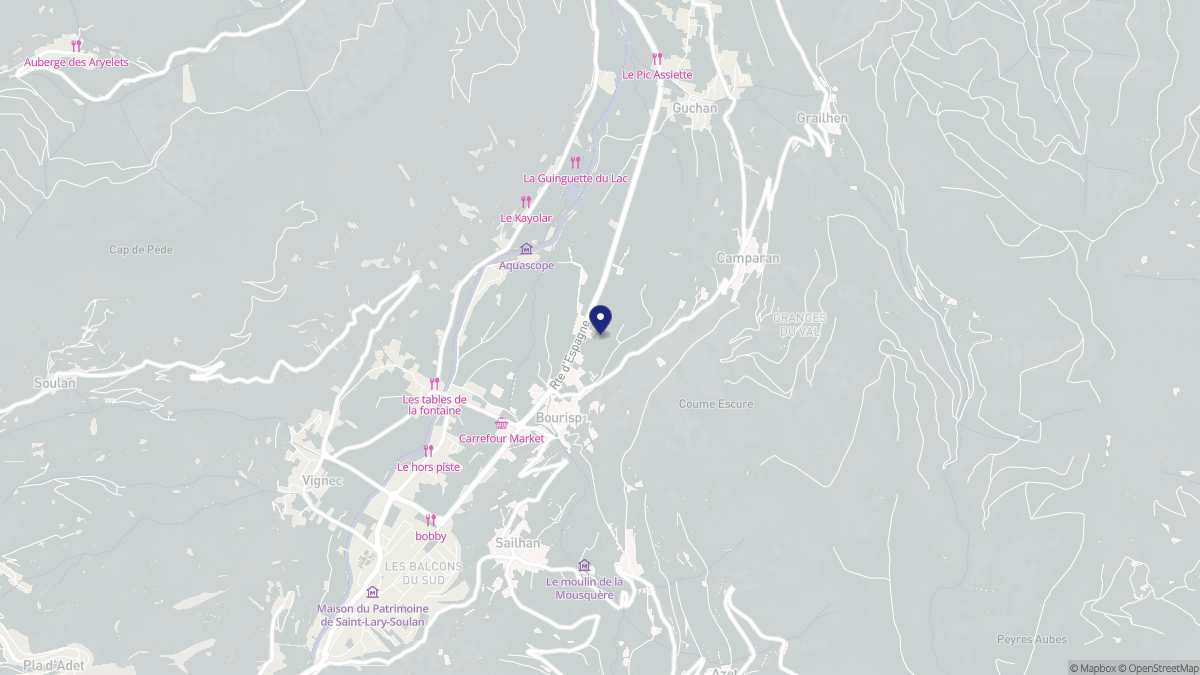 Aperçu cartographique de Bourisp, centré sur la commune