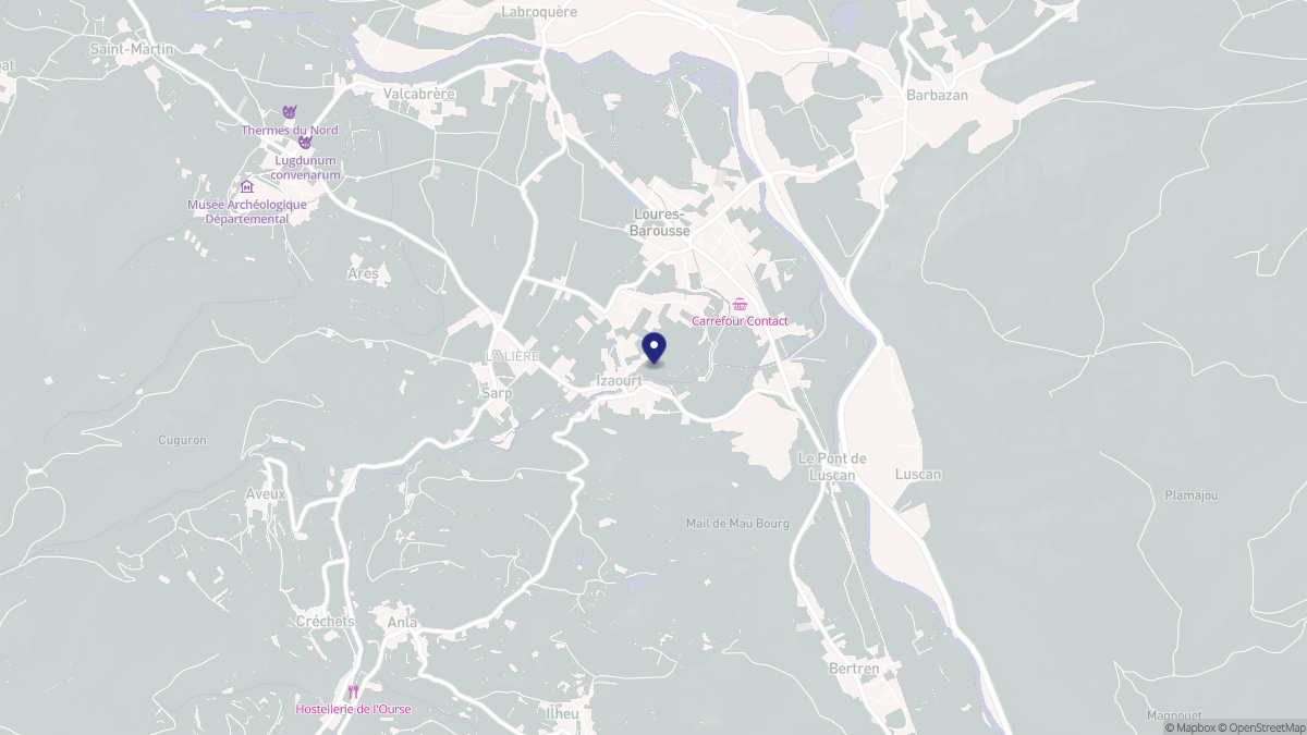 Aperçu cartographique de Izaourt, centré sur la commune