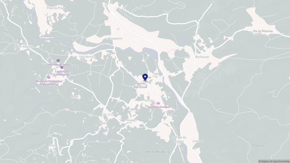 Aperçu cartographique de Loures-Barousse, centré sur la commune