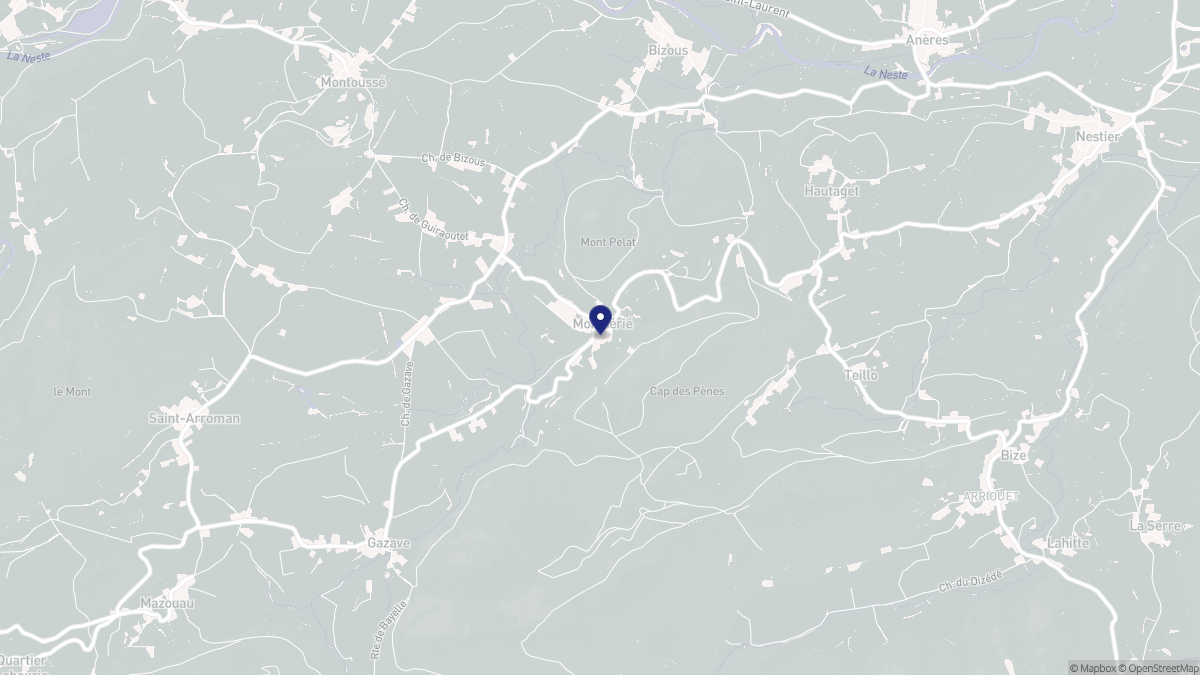 Aperçu cartographique de Montsérié, centré sur la commune