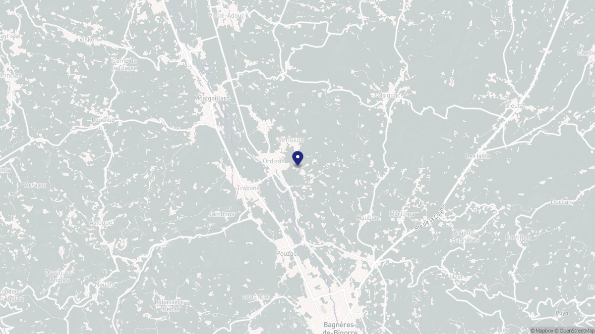Aperçu cartographique de Ordizan, centré sur la commune