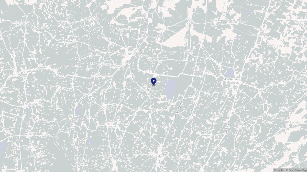 Aperçu cartographique de Puydarrieux, centré sur la commune