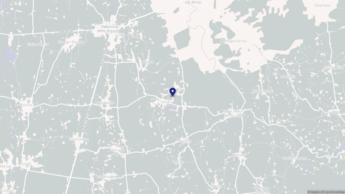 Aperçu cartographique de Sénac, centré sur la commune