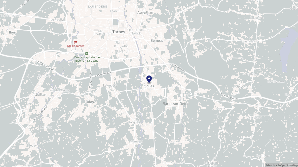 Aperçu cartographique de Soues, centré sur la commune