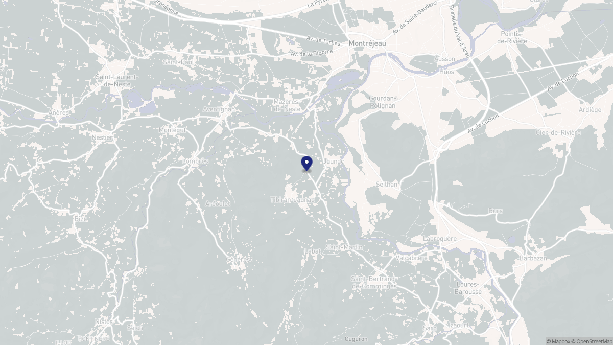 Aperçu cartographique de Tibiran-Jaunac, centré sur la commune