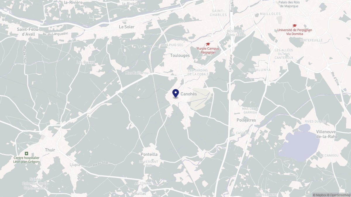 Aperçu cartographique de Canohès, centré sur la commune