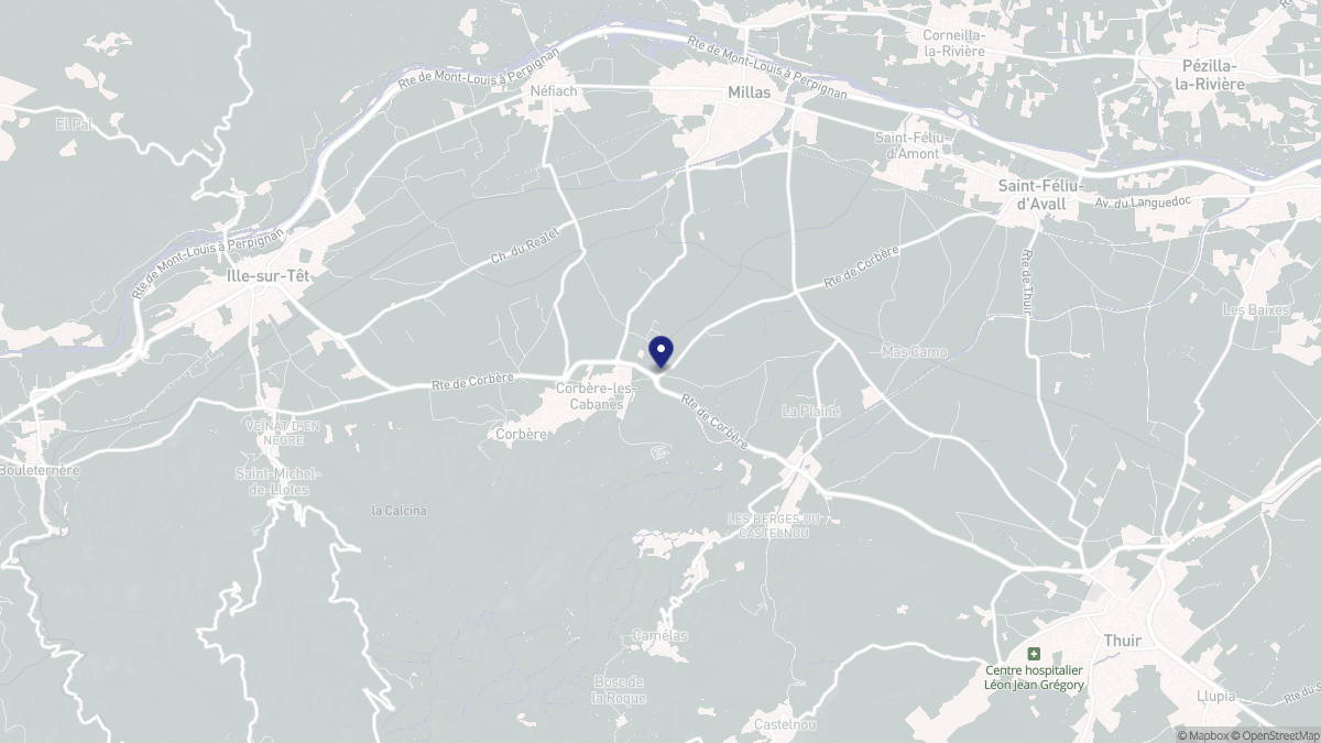 Aperçu cartographique de Corbère-les-Cabanes, centré sur la commune