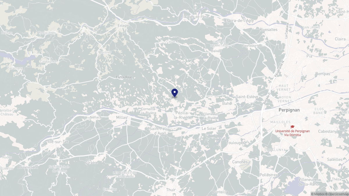 Aperçu cartographique de Pézilla-la-Rivière, centré sur la commune