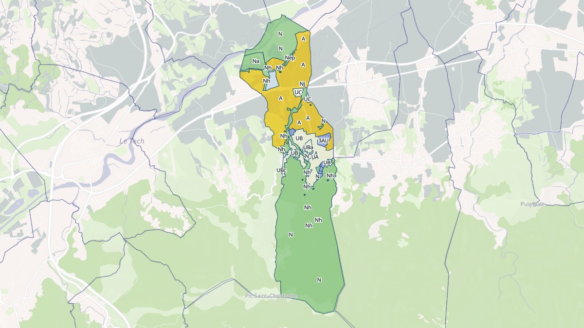 Aperçu cartographique de Villelongue-dels-Monts, centré sur la commune