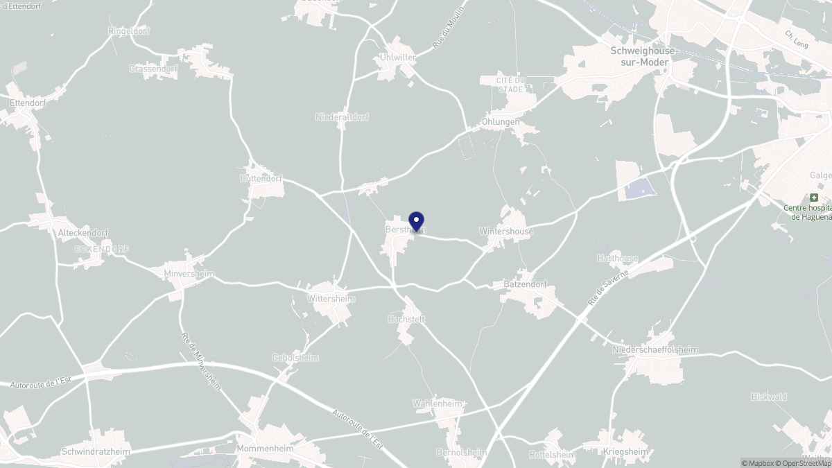 Aperçu cartographique de Berstheim, centré sur la commune