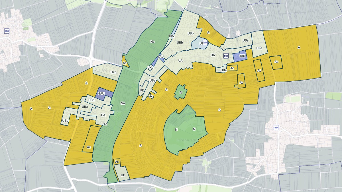 Aperçu cartographique de Scharrachbergheim-Irmstett, centré sur la commune