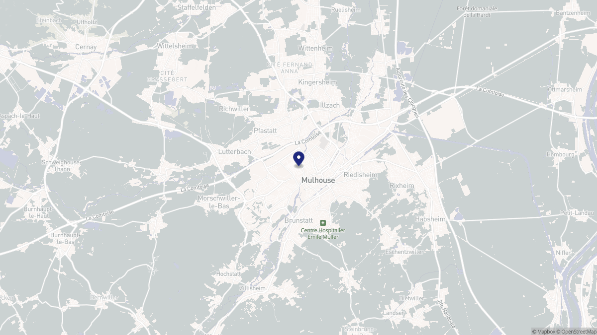 Aperçu cartographique de Mulhouse, centré sur la commune