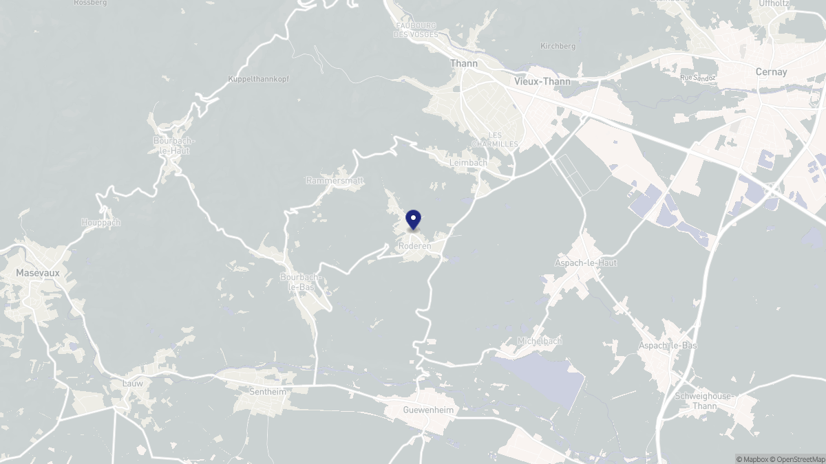 Aperçu cartographique de Roderen, centré sur la commune