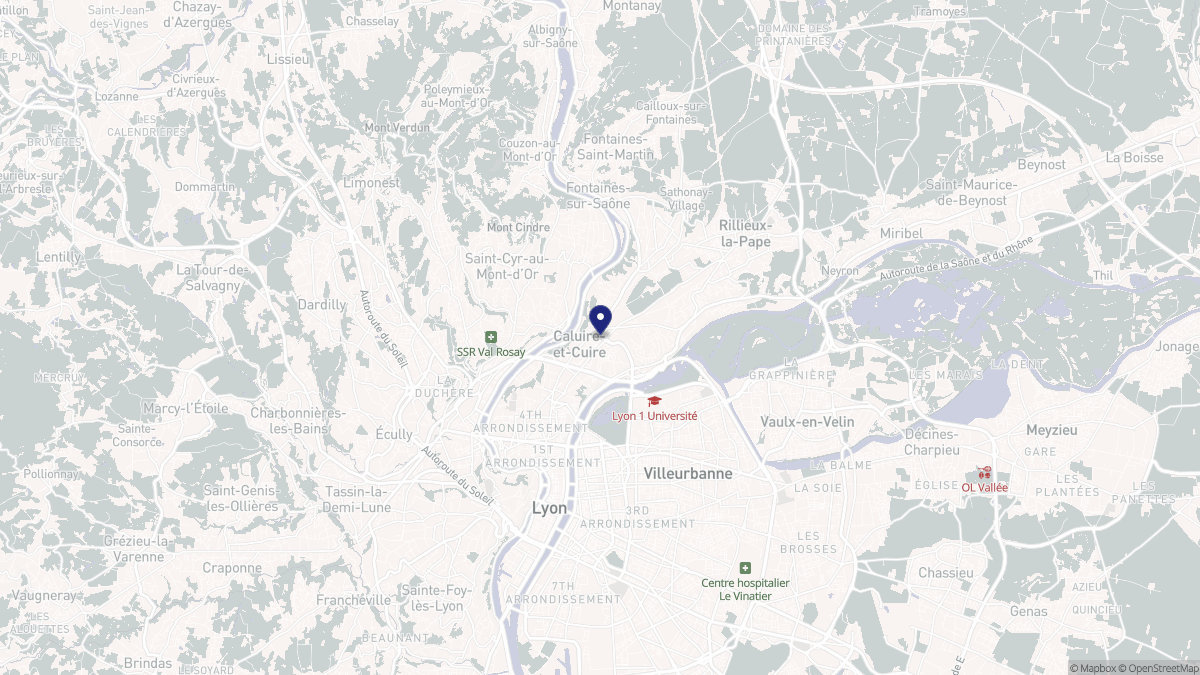 Aperçu cartographique de Caluire-et-Cuire, centré sur la commune