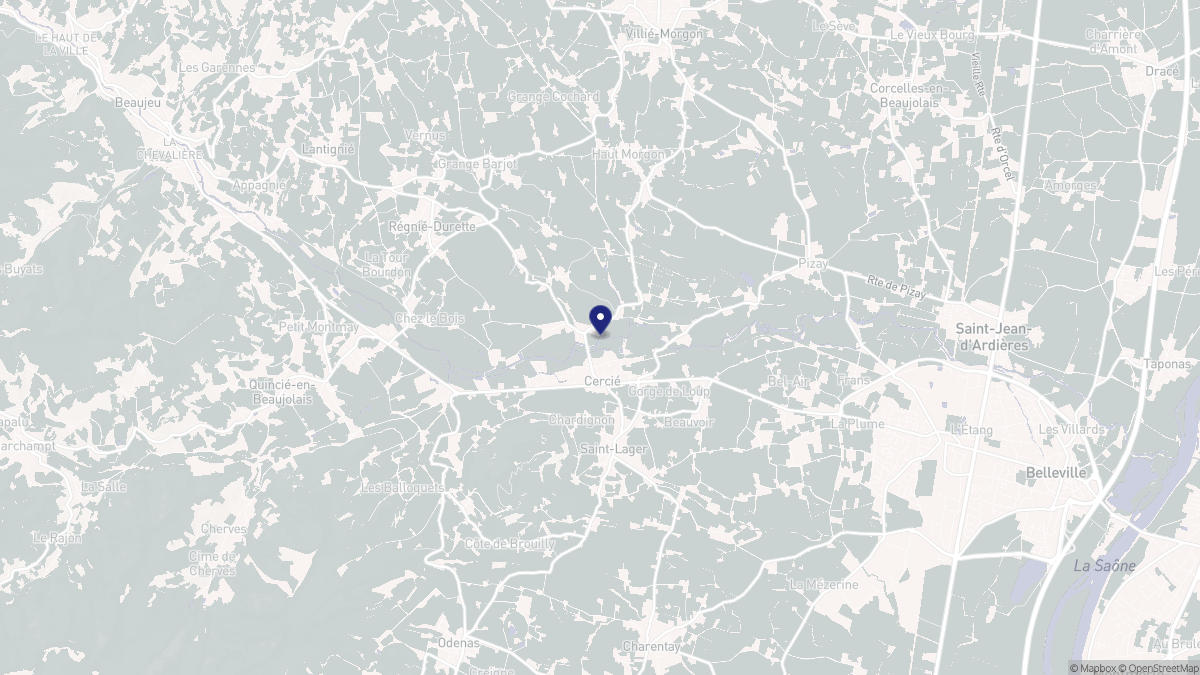 Aperçu cartographique de Cercié, centré sur la commune