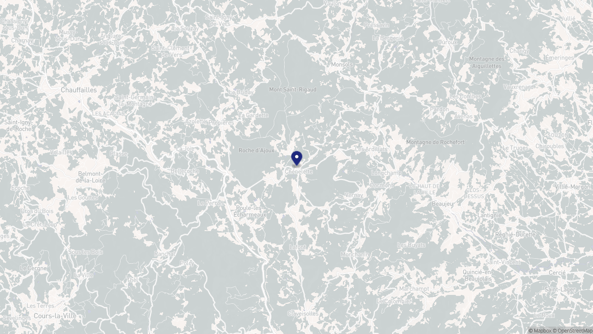 Aperçu cartographique de Chénelette, centré sur la commune