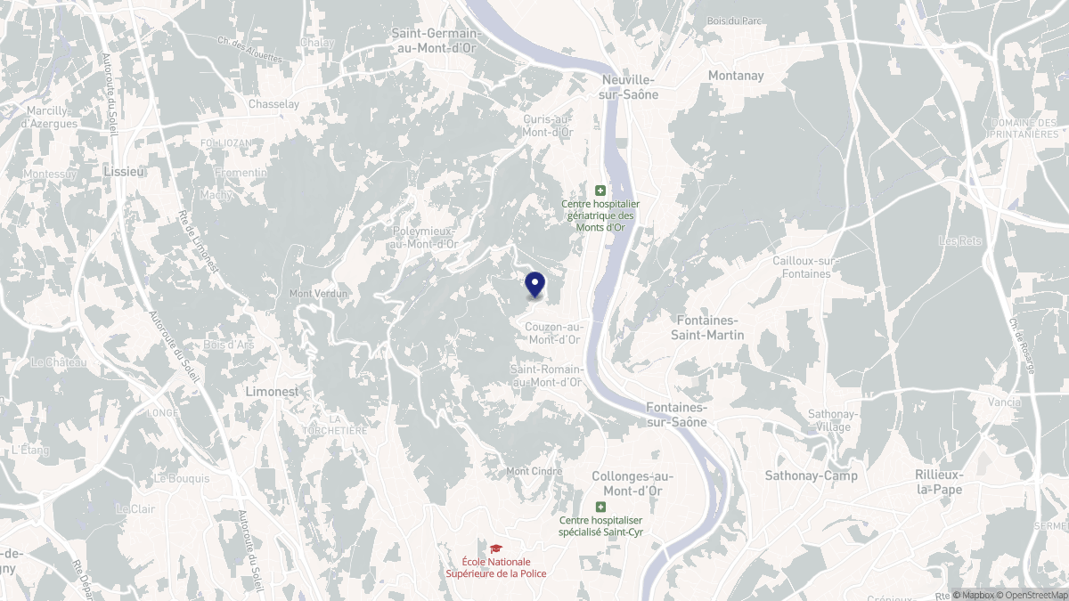 Aperçu cartographique de Couzon-au-Mont-d'Or, centré sur la commune