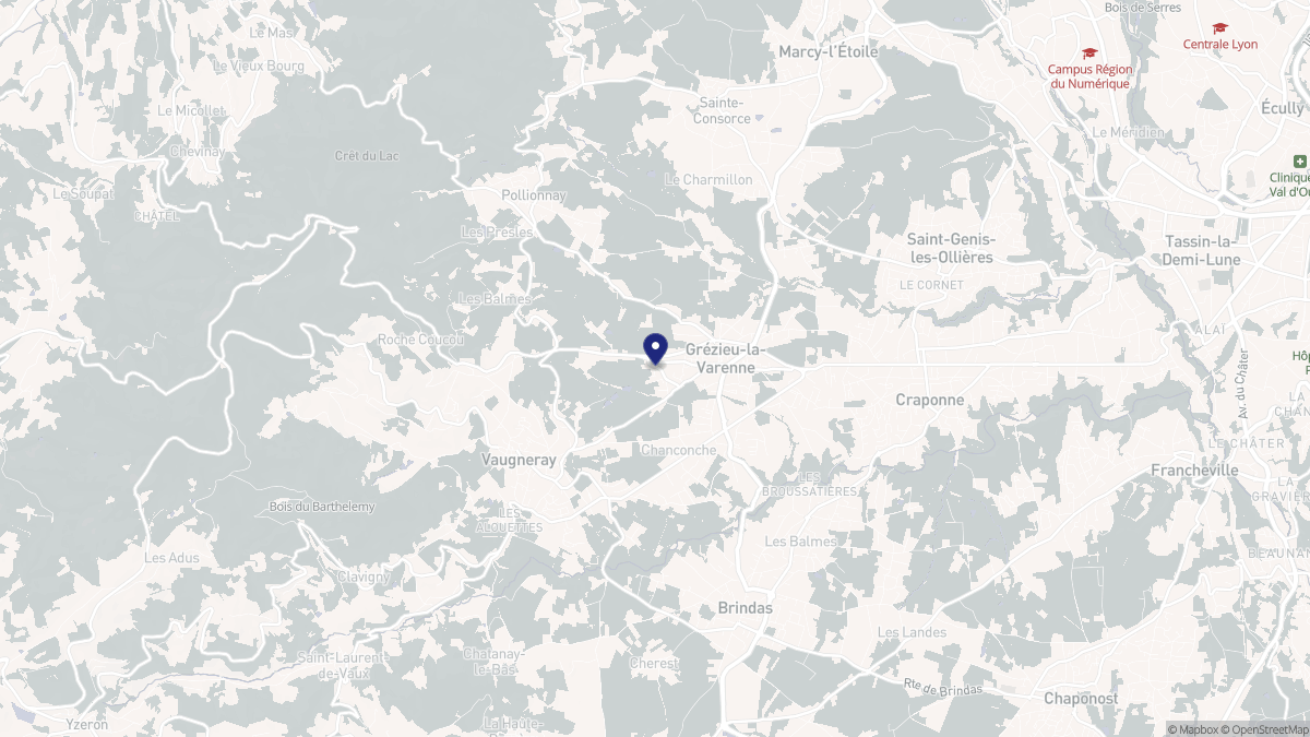 Aperçu cartographique de Grézieu-la-Varenne, centré sur la commune