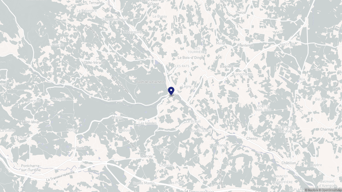 Aperçu cartographique de Légny, centré sur la commune