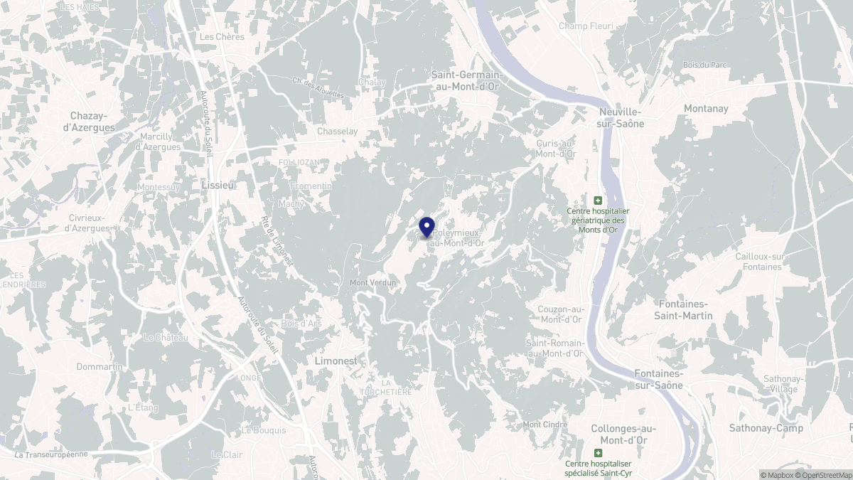 Aperçu cartographique de Poleymieux-au-Mont-d'Or, centré sur la commune
