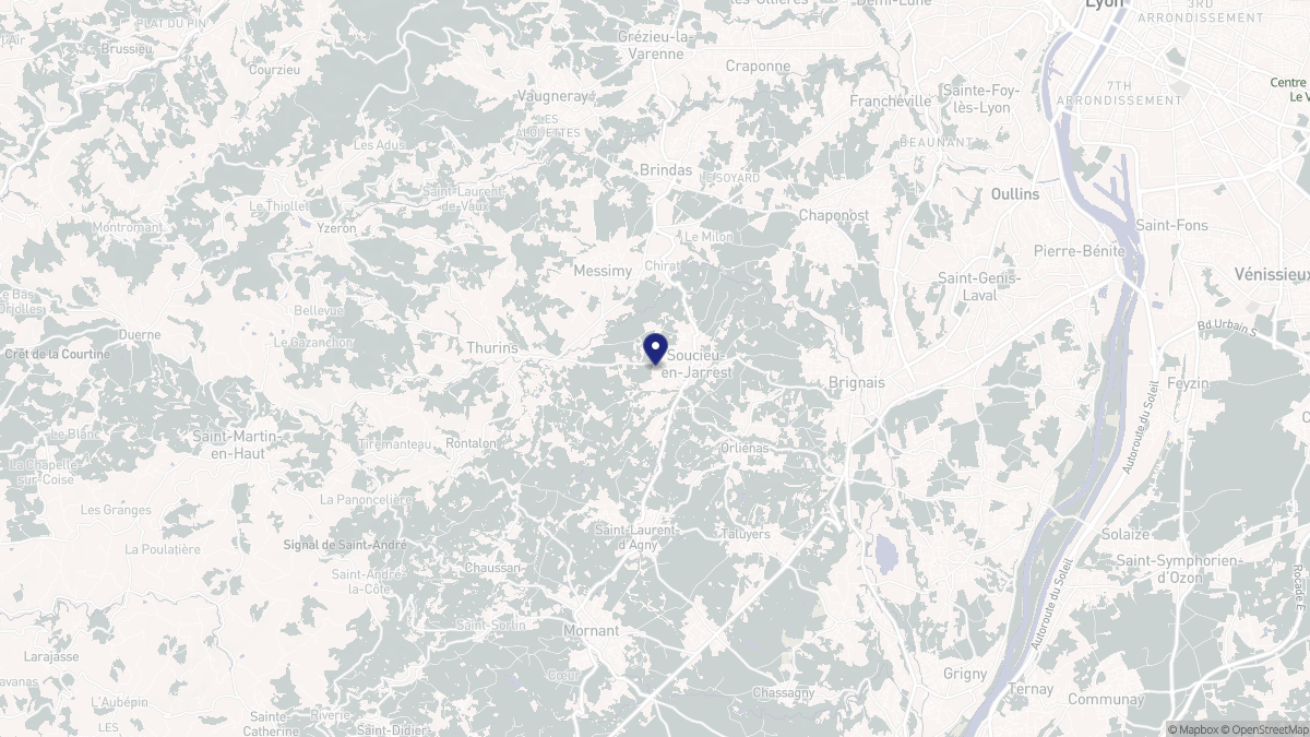 Aperçu cartographique de Soucieu-en-Jarrest, centré sur la commune