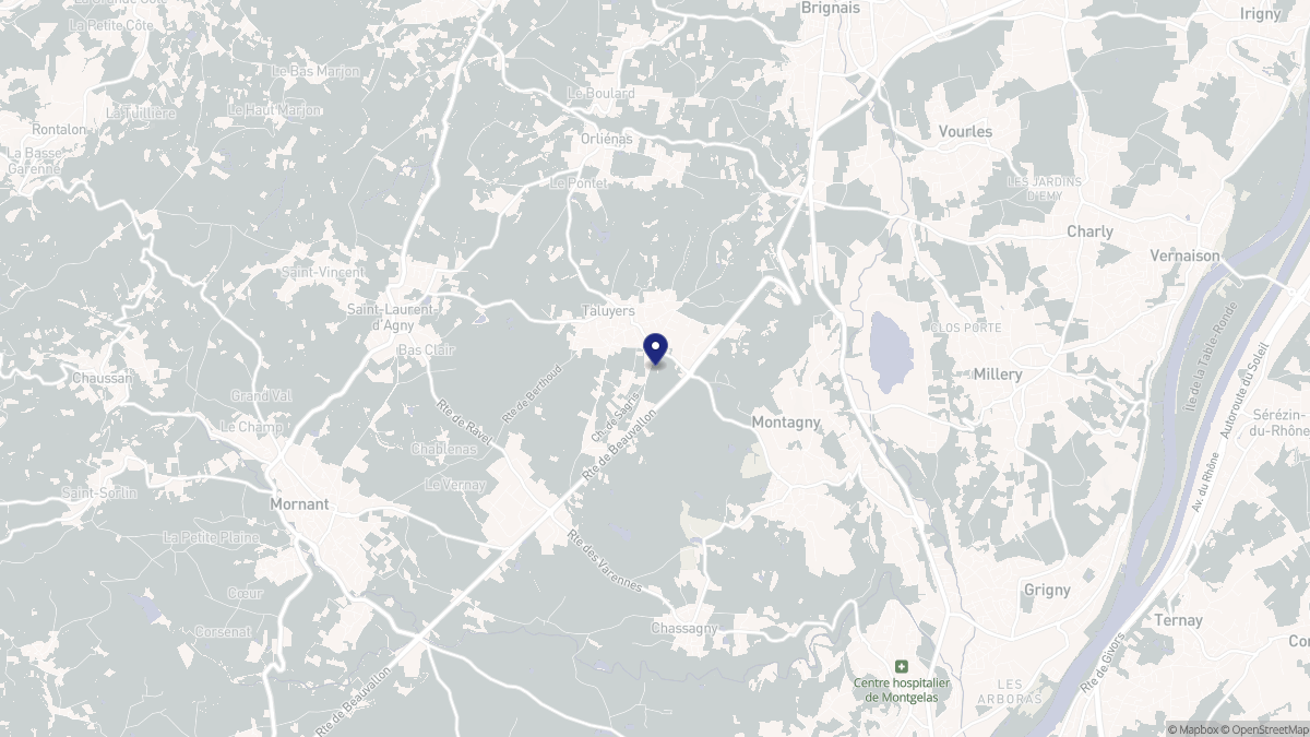 Aperçu cartographique de Taluyers, centré sur la commune