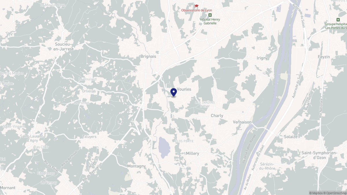 Aperçu cartographique de Vourles, centré sur la commune
