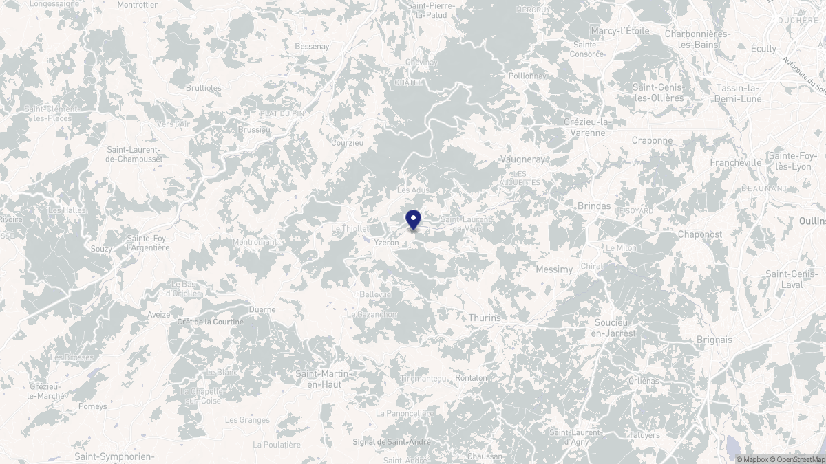 Aperçu cartographique de Yzeron, centré sur la commune