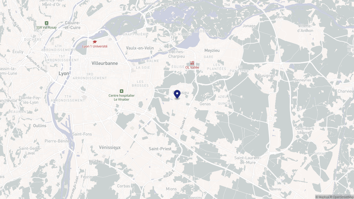 Aperçu cartographique de Chassieu, centré sur la commune