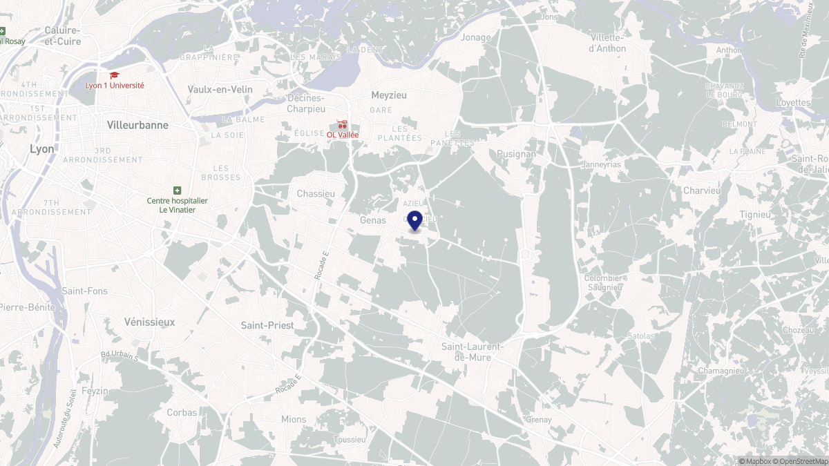 Aperçu cartographique de Genas, centré sur la commune
