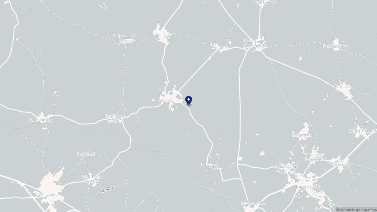 Aperçu cartographique de Angirey, centré sur la commune