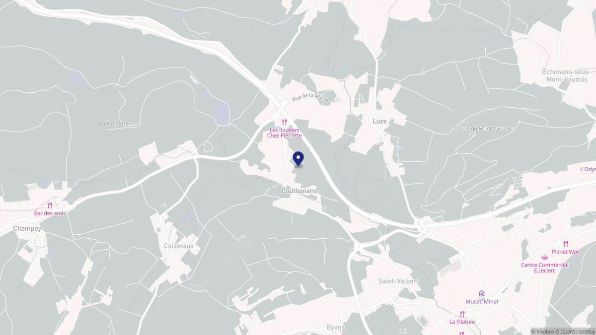 Aperçu cartographique de Couthenans, centré sur la commune