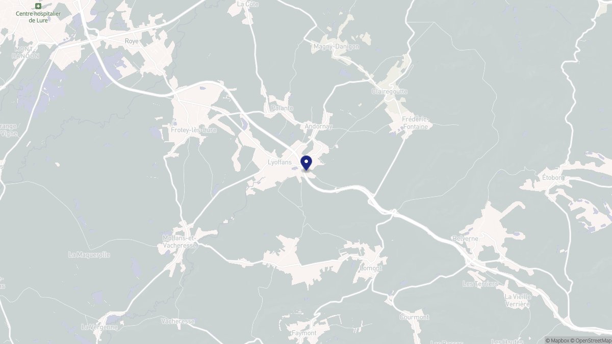 Aperçu cartographique de Lyoffans, centré sur la commune