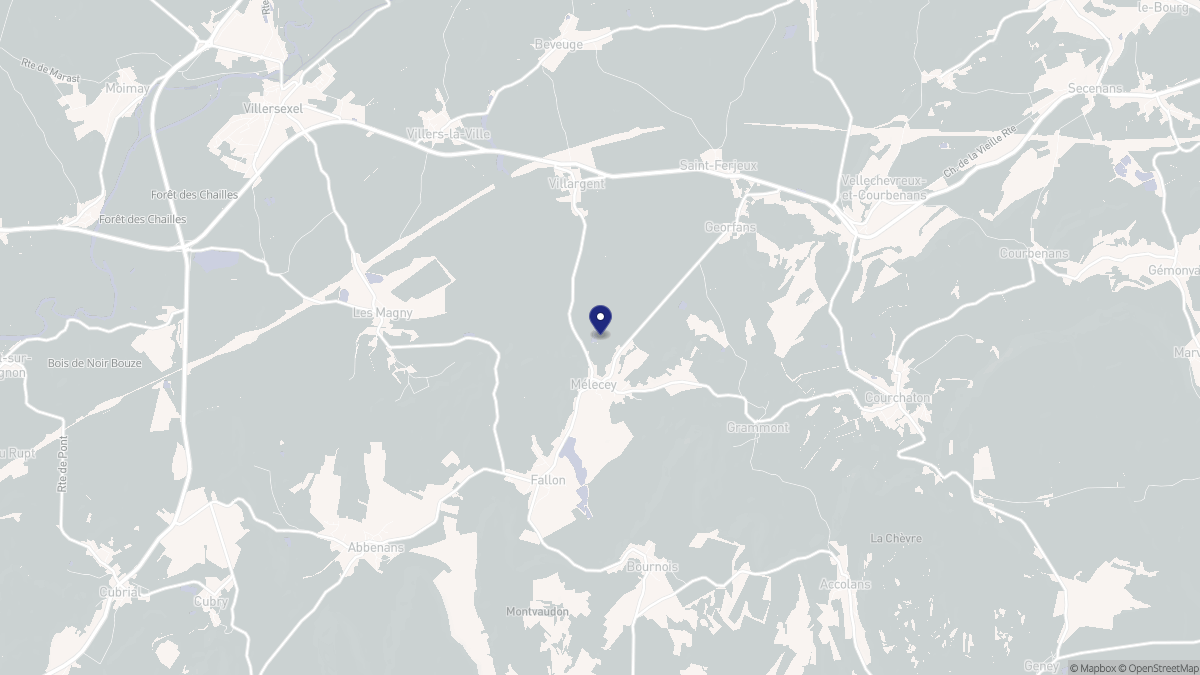 Aperçu cartographique de Mélecey, centré sur la commune