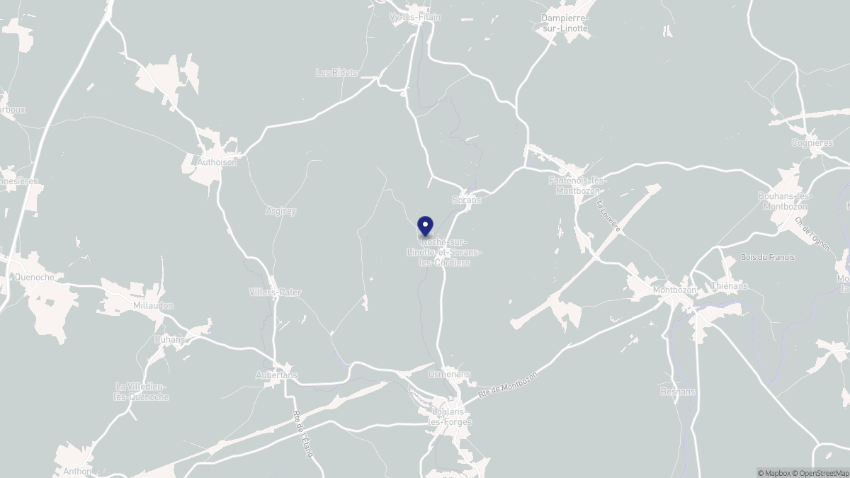 Aperçu cartographique de Roche-sur-Linotte-et-Sorans-les-Cordiers, centré sur la commune