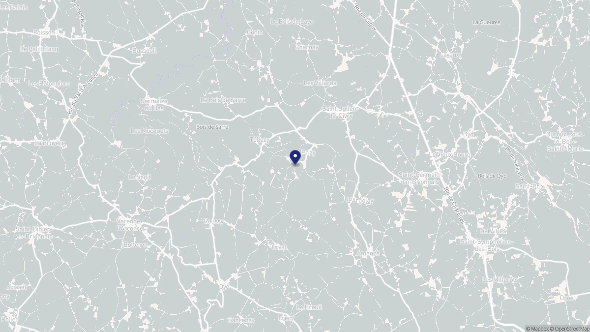 Aperçu cartographique de Prizy, centré sur la commune