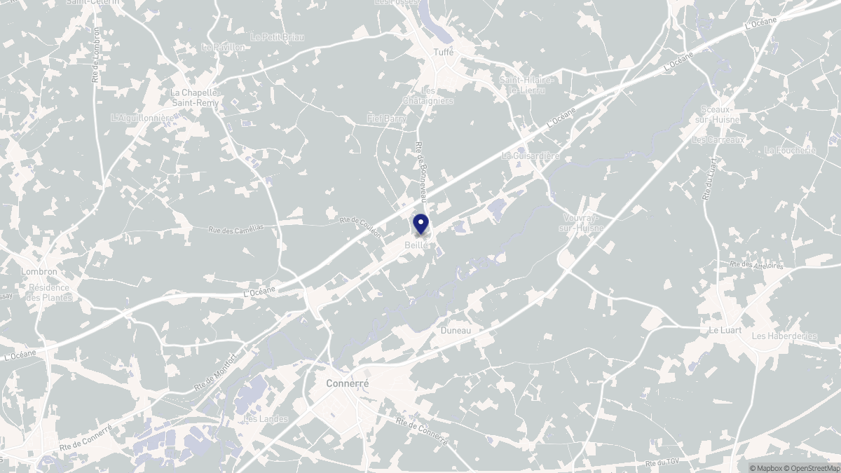 Aperçu cartographique de Beillé, centré sur la commune