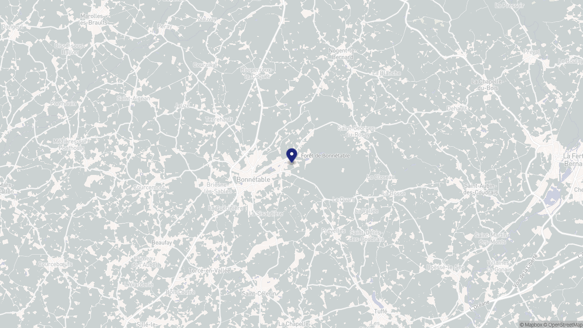 Aperçu cartographique de Bonnétable, centré sur la commune