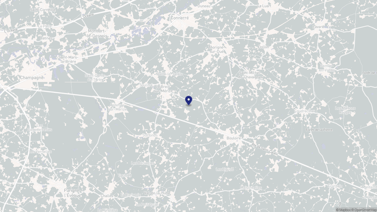 Aperçu cartographique de Le Breil-sur-Mérize, centré sur la commune